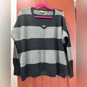 Minnie Rose Black and Gray Striped Sweater 💯 cashmere oversized fit